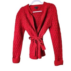 Red Cable Knit Sweater By Lauren Hansen Xl